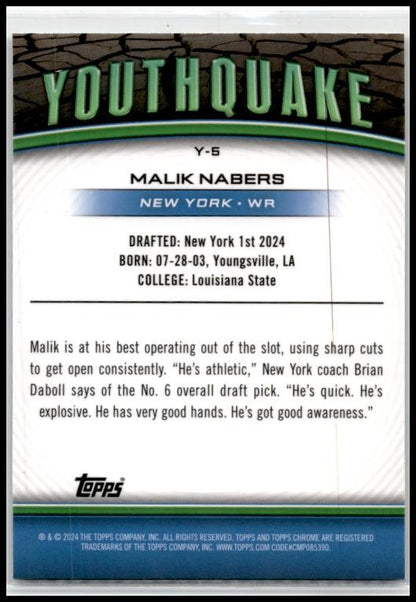 2024 Topps Chrome Youthquake Lazer Refractor #Y-5 Malik Nabers New York Giants