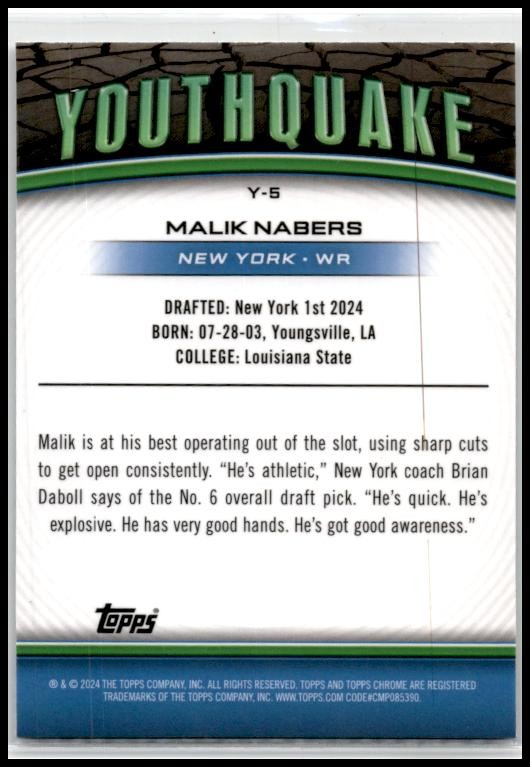 2024 Topps Chrome Youthquake Lazer Refractor #Y-5 Malik Nabers New York Giants