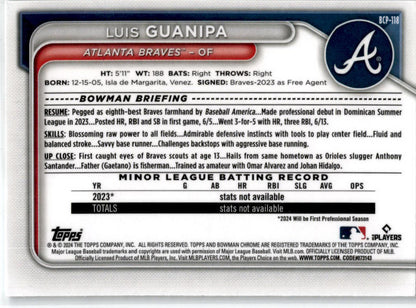 2024 Bowman Chrome #BCP-118 Luis Guanipa Atlanta Braves