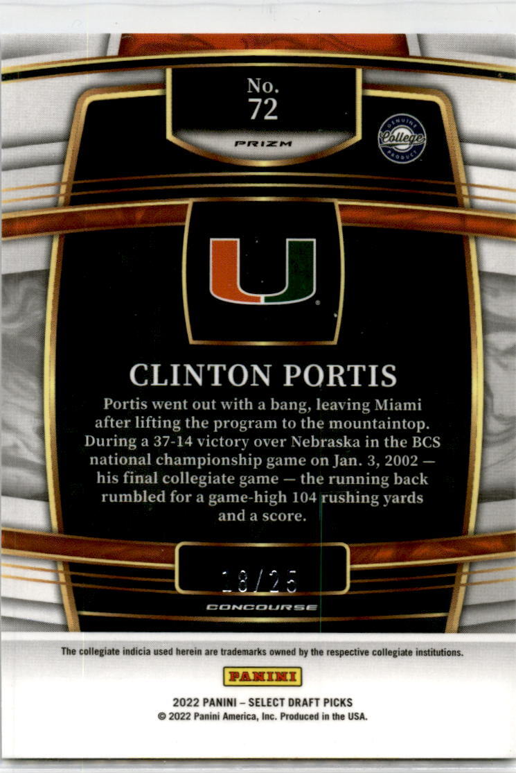 2022 Select checkerboard #72 Clinton Portis checkerboard /25 Denver Broncos