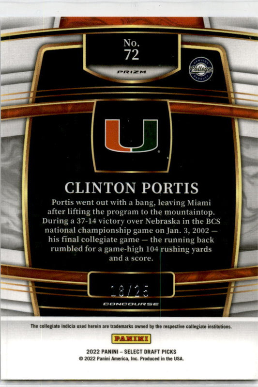 2022 Select checkerboard #72 Clinton Portis checkerboard /25 Denver Broncos