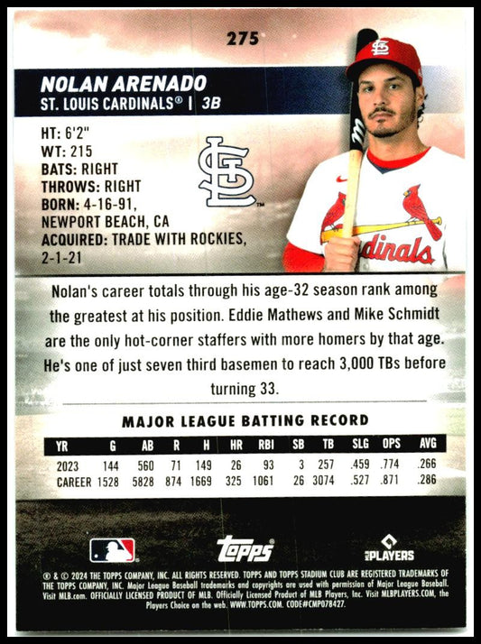 2024 Stadium Club #275 Nolan Arenado St. Louis Cardinals