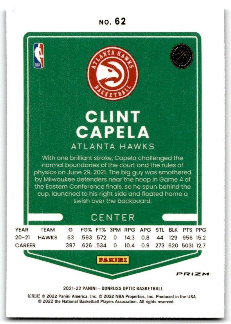 2021-22 Donruss Optic Blue Velocity Prizm Clint Capela Atlanta Hawks #62
