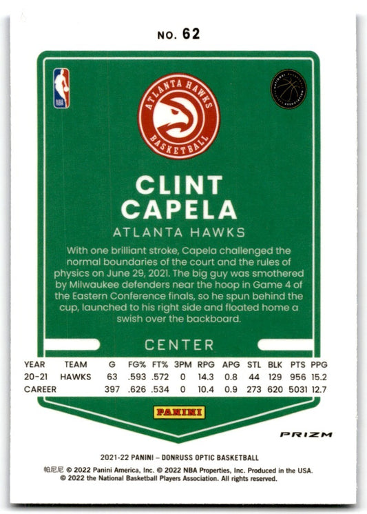 2021-22 Donruss Optic Blue Velocity Prizm Clint Capela Atlanta Hawks #62
