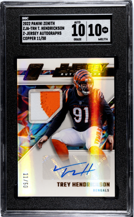 2022 Panini Zenith Z-Jersey Autos. Copper #ZJA-TRH Trey Hendrickson SGC 10 Gem
