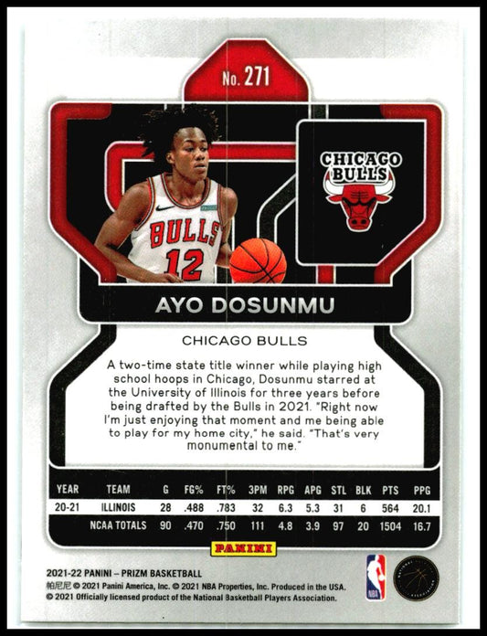 2021-22 Panini Prizm #271 Ayo Dosunmu Rookie Chicago Bulls