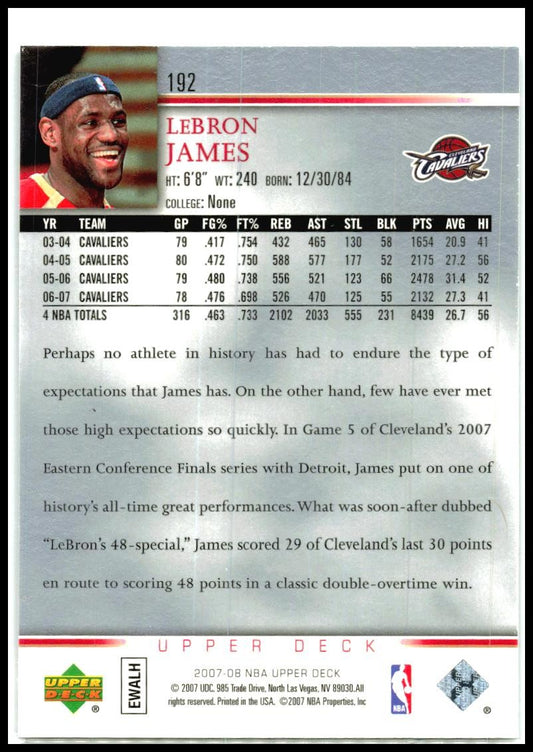 2007-08 Upper Deck #192 LeBron James Cleveland Cavaliers