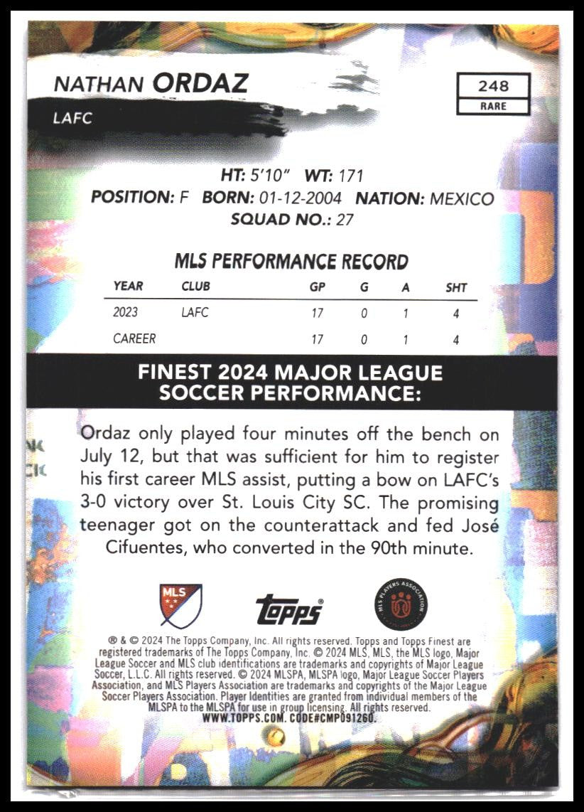 2024 Finest MLS #248 Nathan Ordaz Neon Green Refractor #/75