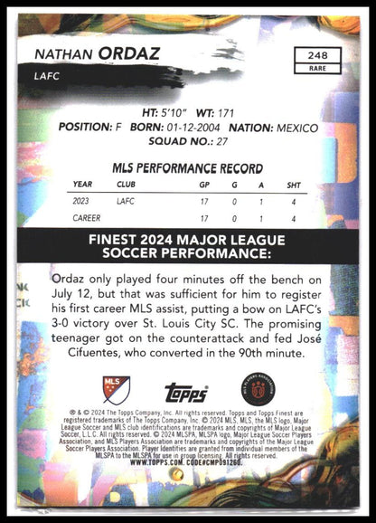 2024 Finest MLS #248 Nathan Ordaz Neon Green Refractor #/75