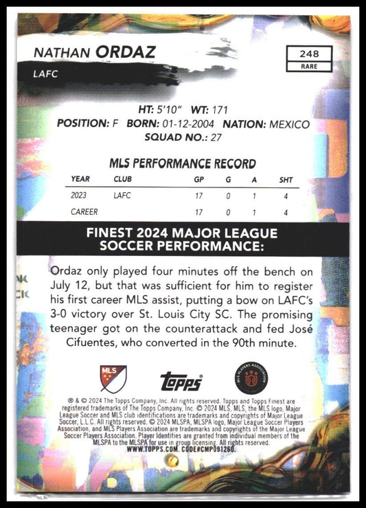 2024 Finest MLS #248 Nathan Ordaz Neon Green Refractor #/75