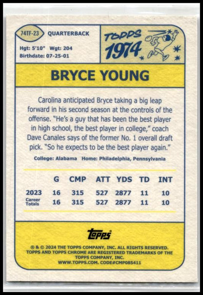2024 Topps Chrome #74TF-23 Bryce Young Carolina