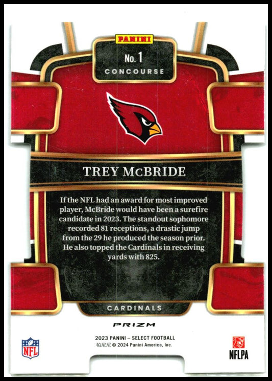 2023 Select Black and Yellow Die-Cut Prizms #1 Trey McBride Arizona Cardinals