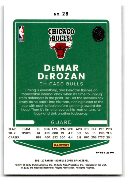 2021-22 Donruss Optic  Photon Prizm DeMar DeRozan Chicago Bulls #28