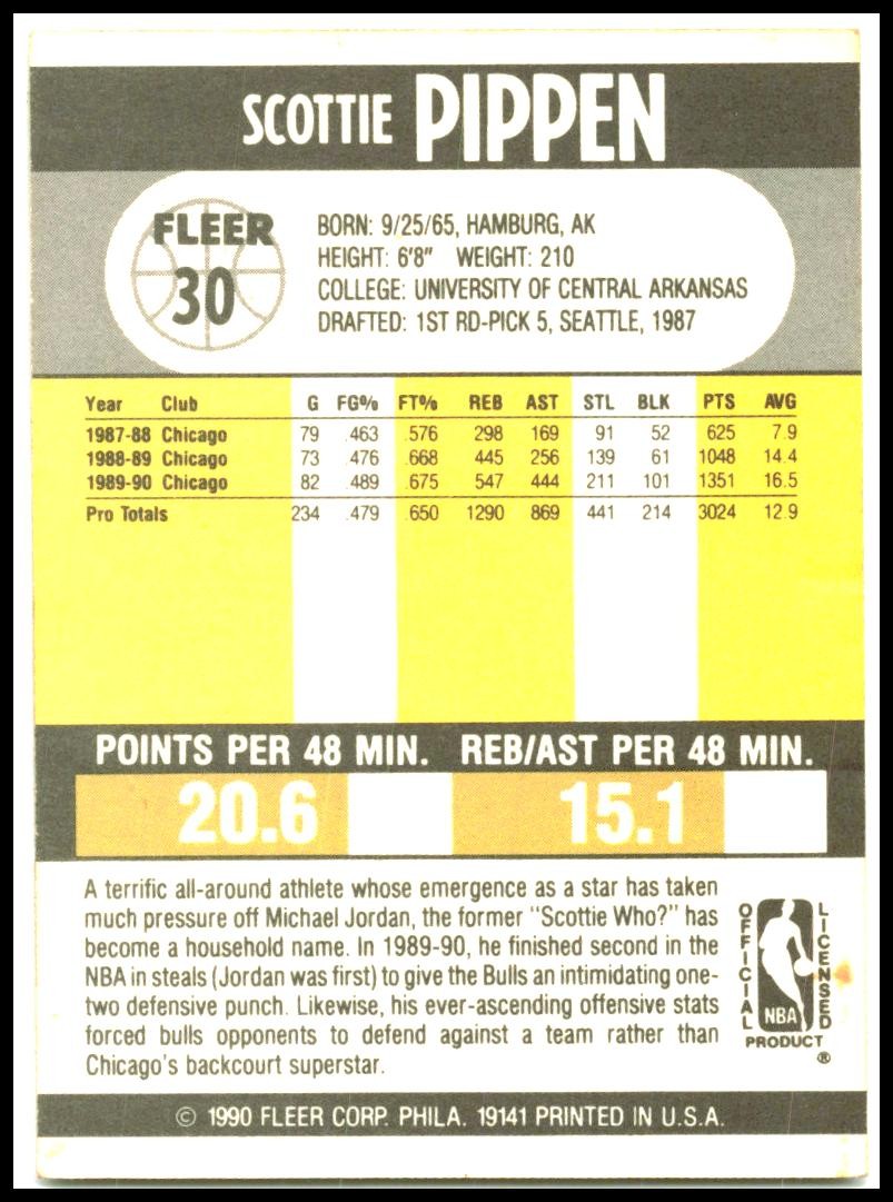 1990-91 Fleer #30 Scottie Pippen Chicago Bulls