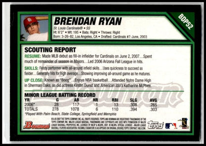 2007 Bowman Draft Picks & Prospects #BDP52 Brendan Ryan St. Louis Cardinals
