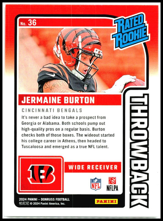 2024 Donruss Rated Rookies Throwback #36 Jermaine Burton Cincinnati Bengals