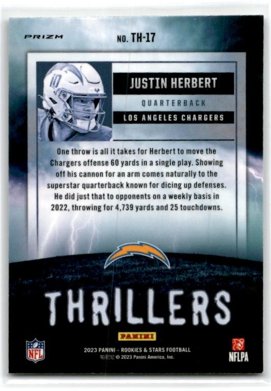 2023 Panini Rookies & Stars Thrillers Silver #TH-17 Justin Herbert Chargers