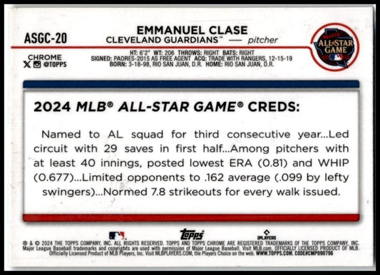 2024 Topps Chrome Update #ASGC-20 Emmanuel Clase Cleveland Guardians