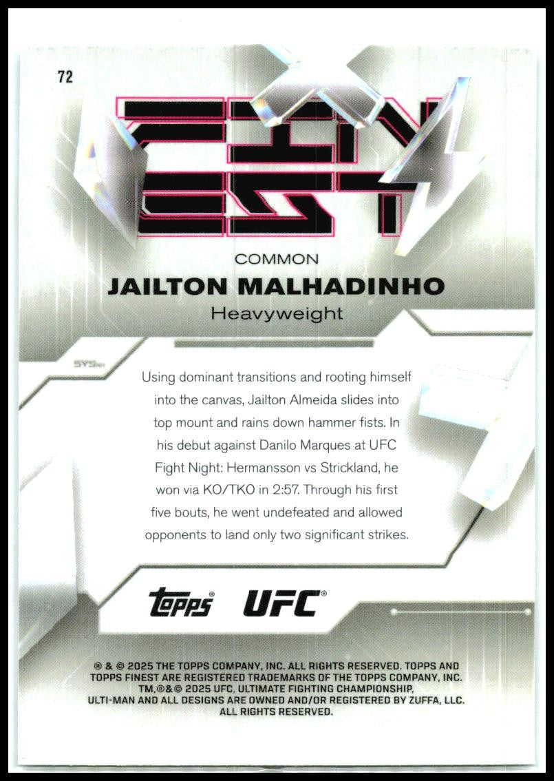 2025 Topps Finest UFC #72 Jailton Malhadinho