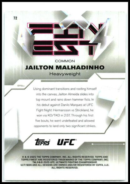 2025 Topps Finest UFC #72 Jailton Malhadinho