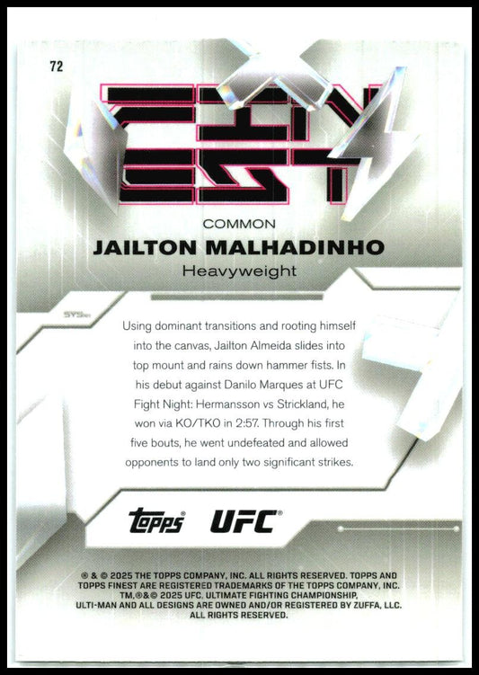 2025 Topps Finest UFC #72 Jailton Malhadinho