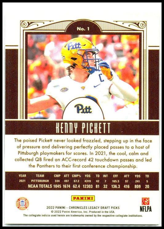 2022 Panini Chronicles Draft Picks Legacy Rookies #1 Kenny Pickett