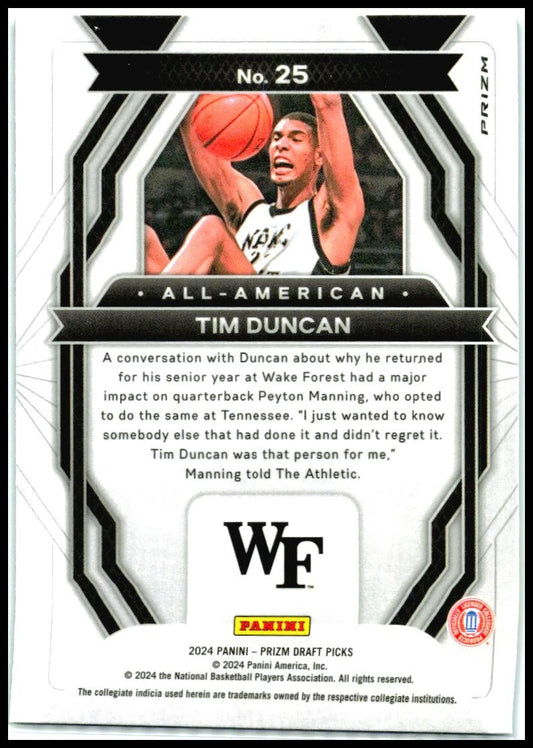 2024 Panini Prizm Draft Picks All-American Prizms Green #25 Tim Duncan Spurs