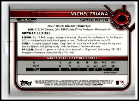 2022 Bowman Sapphire Edition #BCP-75 Michel Triana Cincinnati Reds