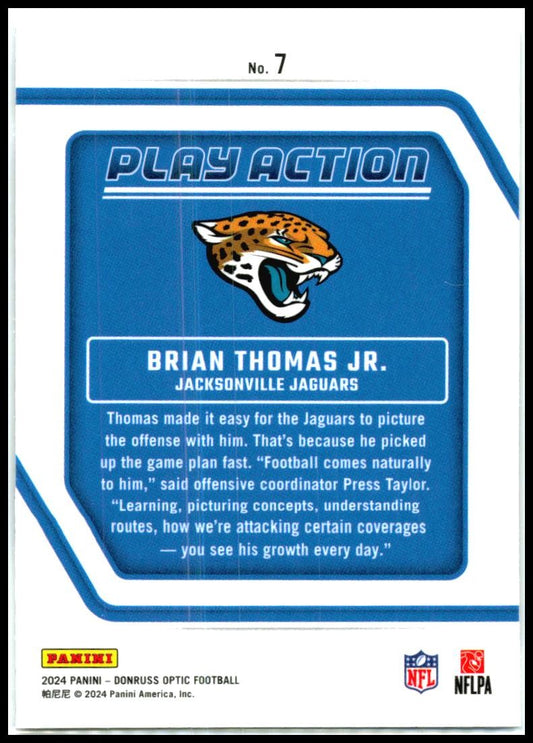 2024 Donruss Optic Play Action #7 Brian Thomas Jr. Jacksonville Jaguars