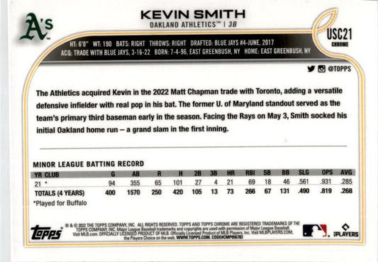 2022 Topps Chrome Update Purple Refractor #USC21 Kevin Smith Oakland Athletics