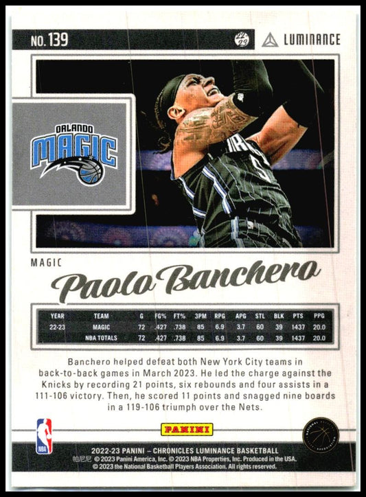 2022-23 Panini Chronicles Pink #139 Paolo Banchero Rookie Orlando Magic
