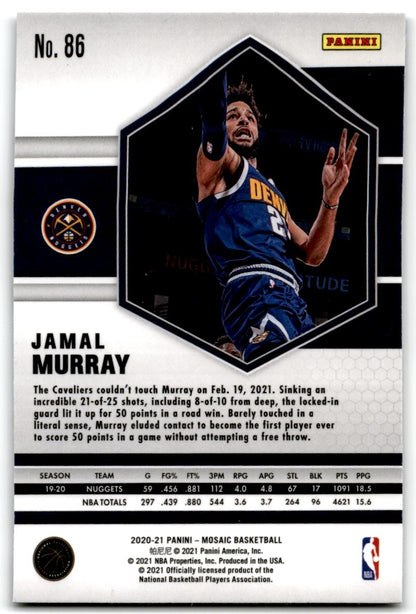 2020-21 Panini Mosaic Jamal Murray Base  Denver Nuggets #86