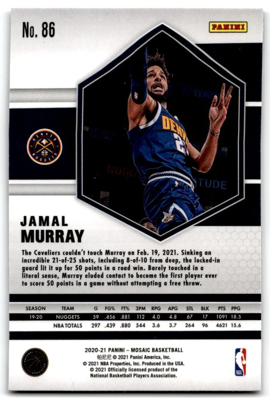 2020-21 Panini Mosaic Jamal Murray Base  Denver Nuggets #86