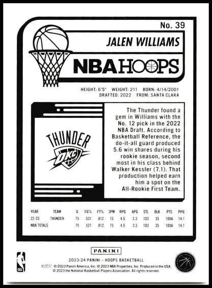 2023-24 Hoops Winter #39 Jalen Williams Oklahoma City Thunder