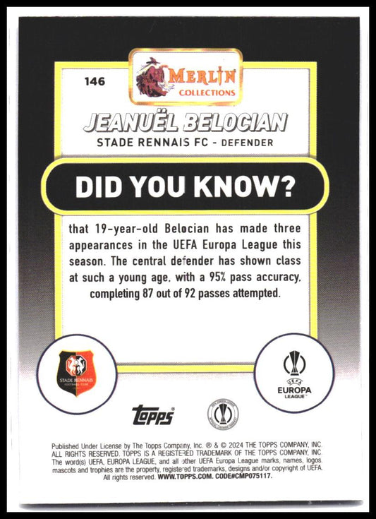 2023-24 Merlin UEFA Club Competitions #146 Jeanuël Belocian