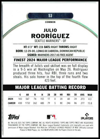 2025 Topps Finest #53 Julio Rodriguez Seattle
