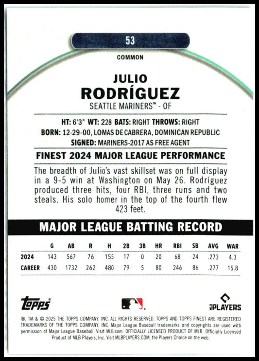 2025 Topps Finest #53 Julio Rodriguez Seattle