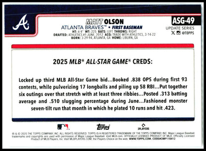2025 Topps Update Rainbow Foil #asg-49 matt olson Braves