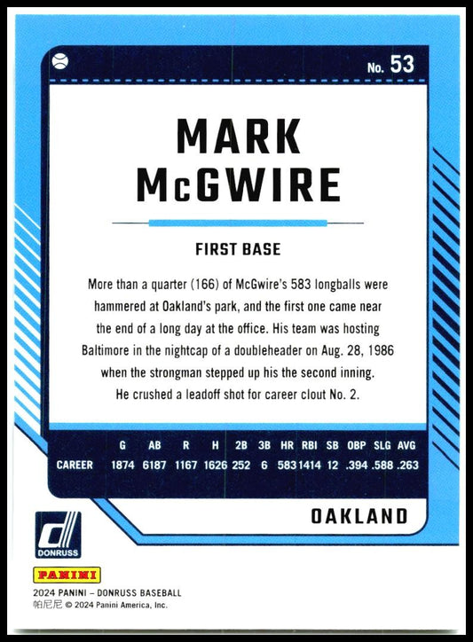 2024 Donruss #53 Mark McGwire Oakland Athletics