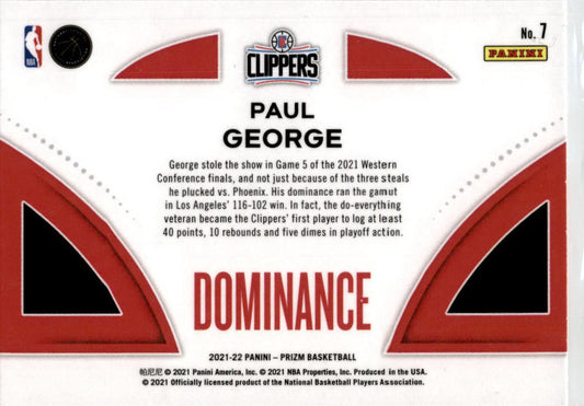 2021-22 Panini Prizm Dominance #7 Paul George Los Angeles Clippers