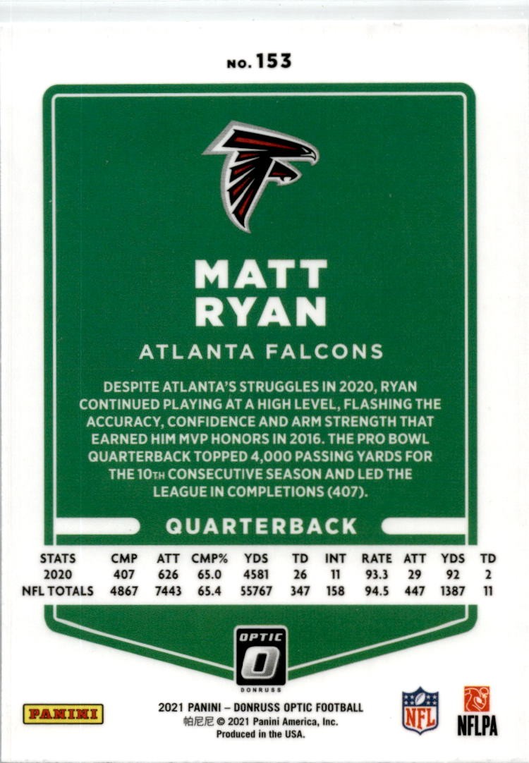 2021 Donruss Optic #153 Matt Ryan Atlanta Falcons