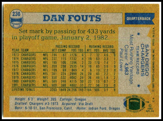 1982 Topps #230 Dan Fouts San Diego Chargers