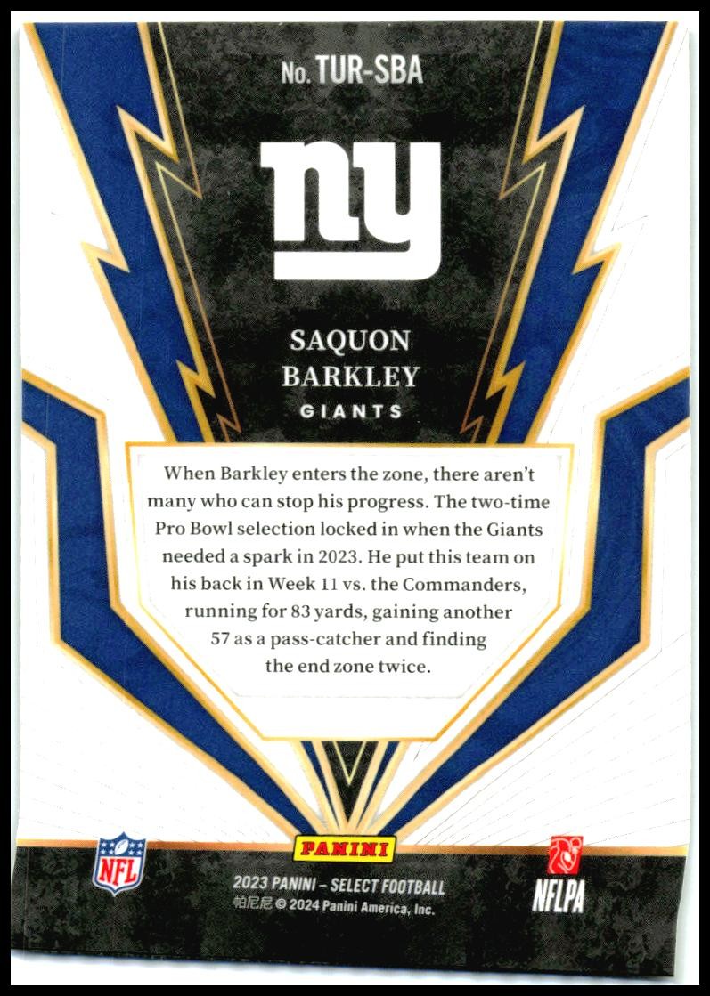 2023 Panini Select Turbocharged #TUR-SBA Saquon Barkley New York Giants