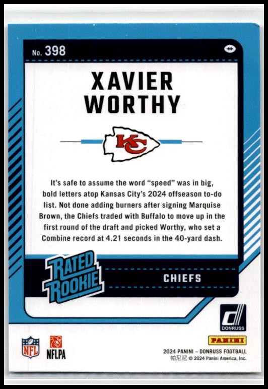 2024 Donruss #398 Xavier Worthy Rookie Kansas City Chiefs
