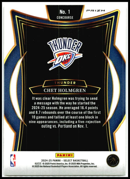 2024-25 Panini Select Orange Flash Prizm #1 Chet Holmgren Oklahoma City Thunder