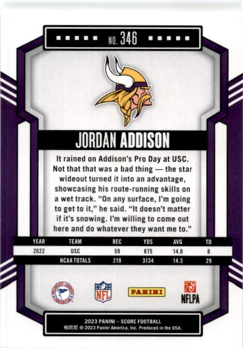 2023 Score #346 Jordan Addison Rookie Minnesota Vikings