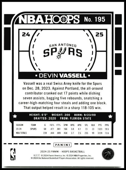 2024-25 Hoops #195 Devin Vassell San Antonio Spurs