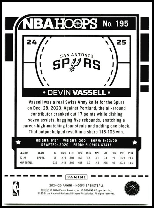 2024-25 Hoops #195 Devin Vassell San Antonio Spurs
