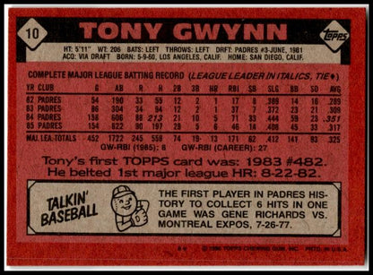 1986 Topps #10 Tony Gwynn San Diego Padres
