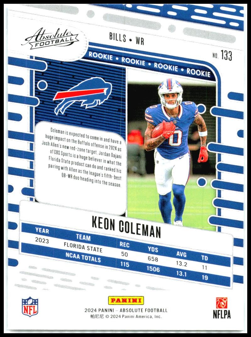 2024 Panini Absolute #133 Keon Coleman Buffalo Bills